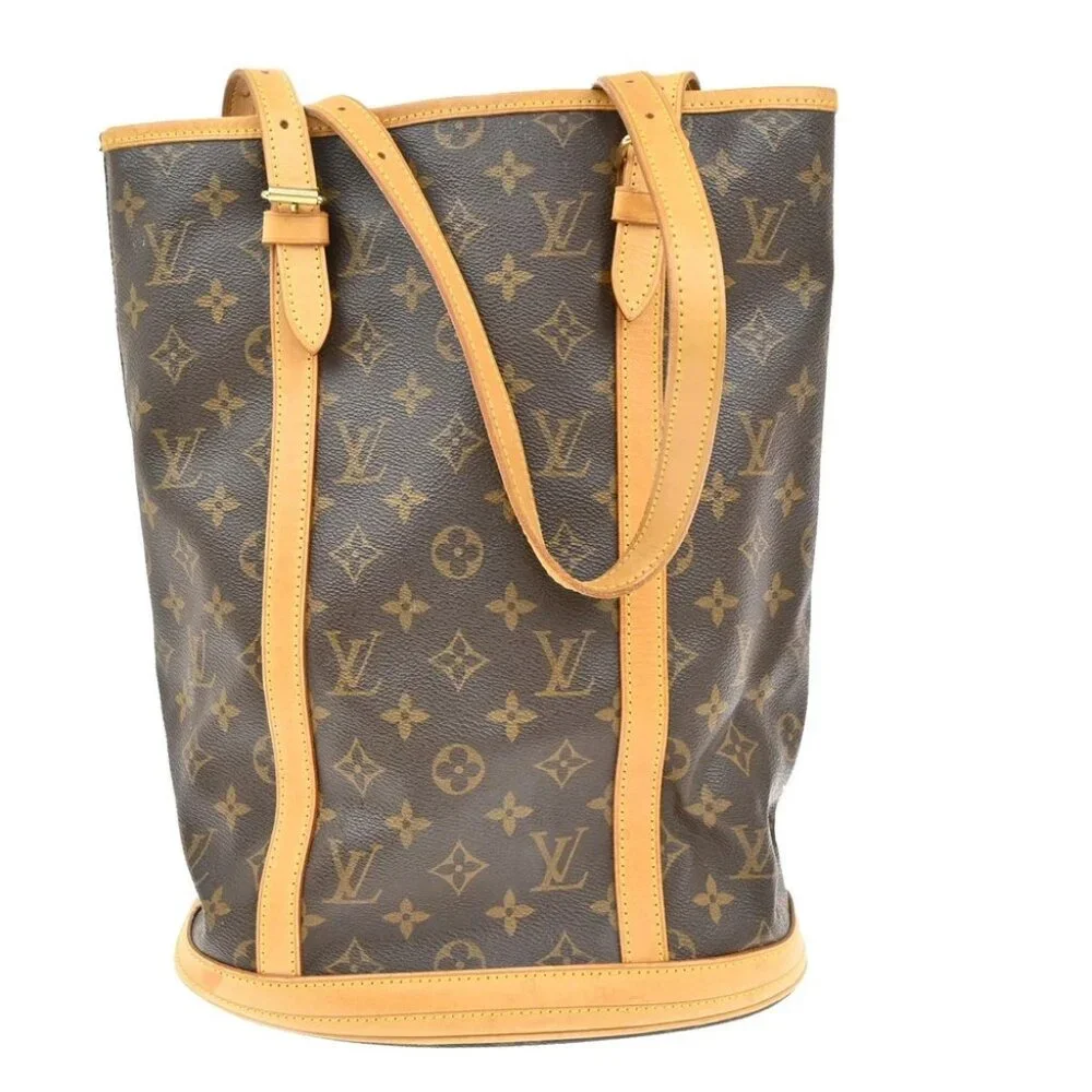 LOUIS VUITTON BUCKET GM Shoulder Tote Bag Monogram Leather Brown